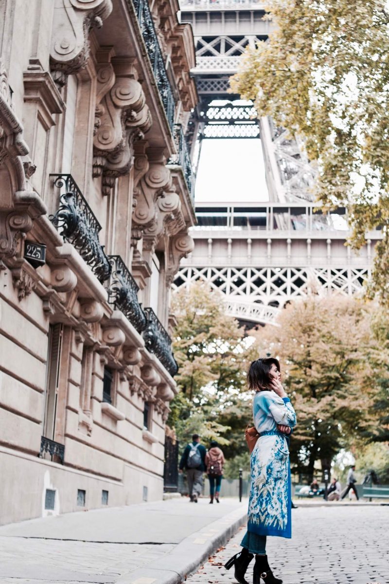 Look Cardigan bleu fleurs Paris tour Eiffel L'atelier d'al blog mode lifestyle DIY