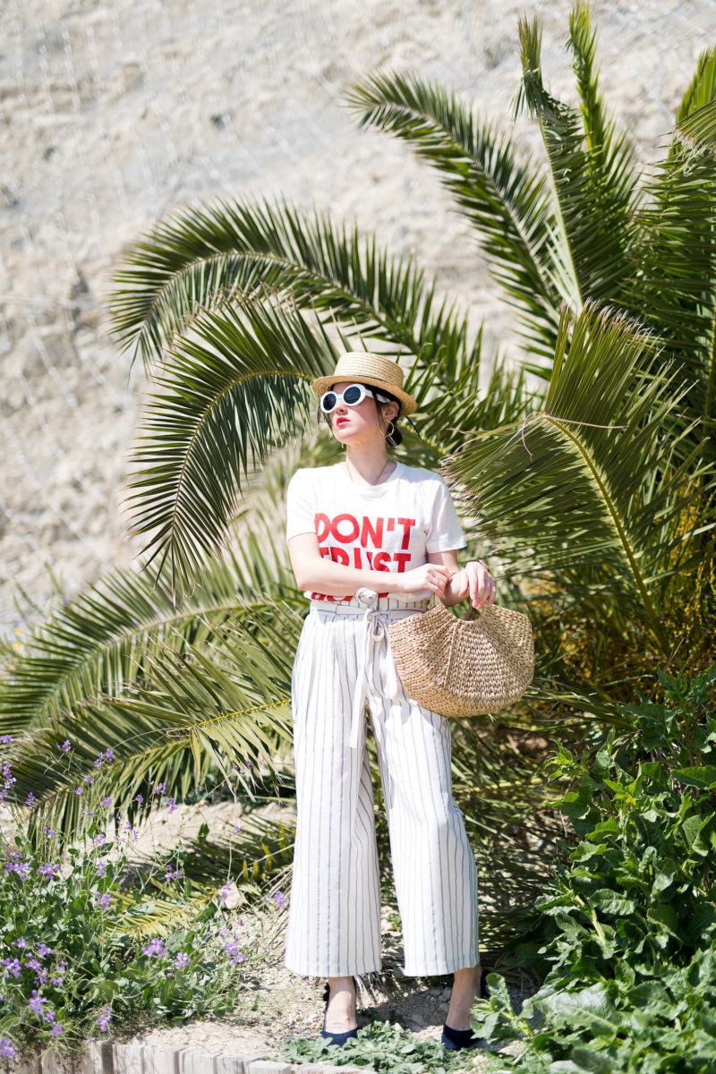 tee-shirt Claudie Pierlot Chapeau de paille pantalon en toile L'atelier d'al blog mode lifestyle Fashion