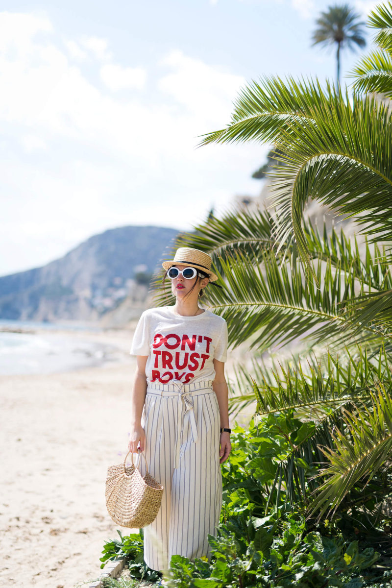 tee-shirt Claudie Pierlot Chapeau de paille pantalon en toile L'atelier d'al blog mode lifestyle Fashion