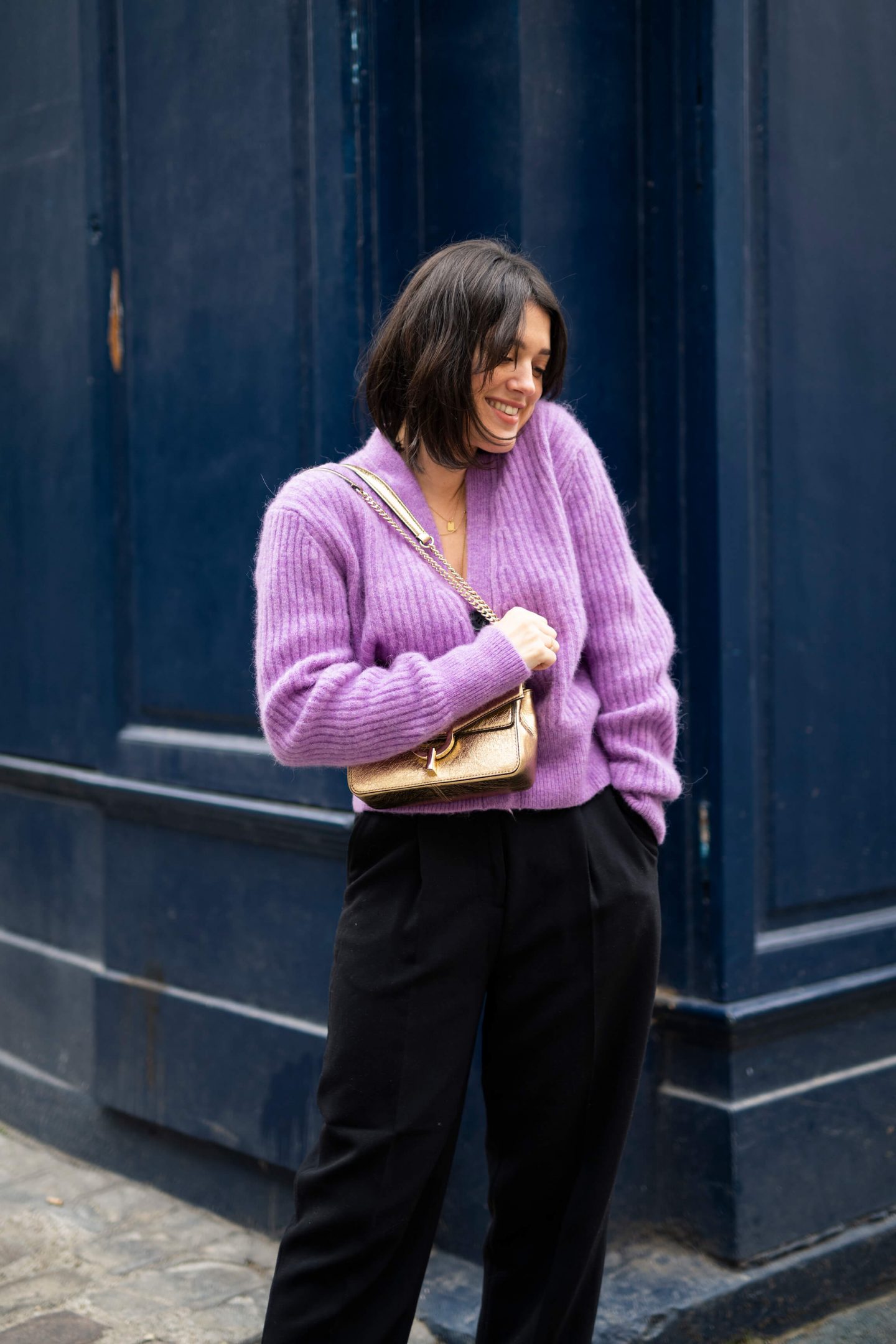 3 ways to wear Trois façons de porter le pull gilet violet lilas Anne-Laure L'atelier d'al latelierdal blog mode fashion lifestyle